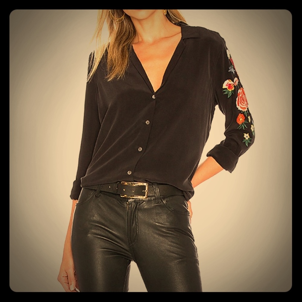EQUIPMENT Adalyn Embroidered Black 100% Silk Shirt